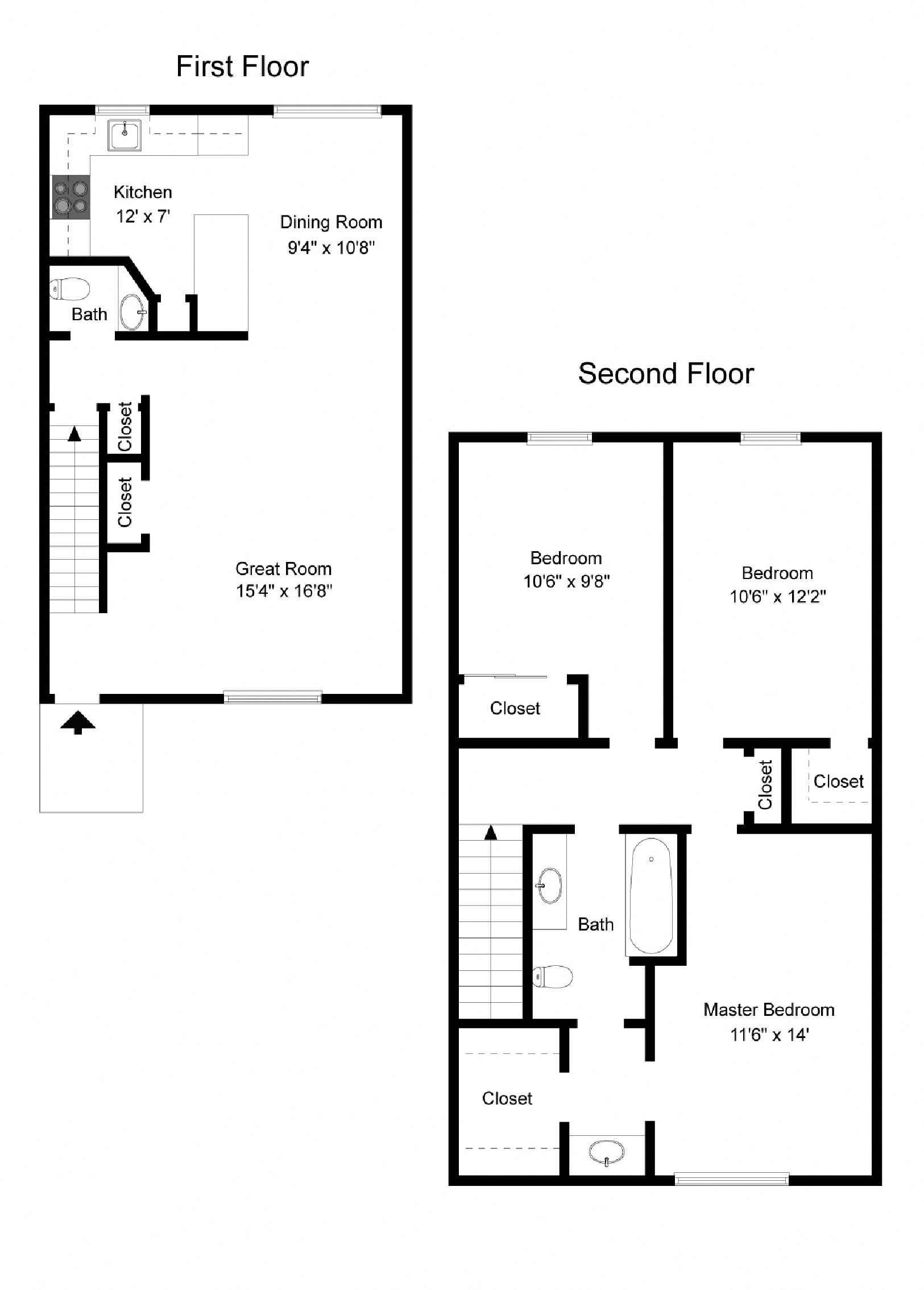 Floor plan for 3 beds, 1.5 baths, 1287 sqft
